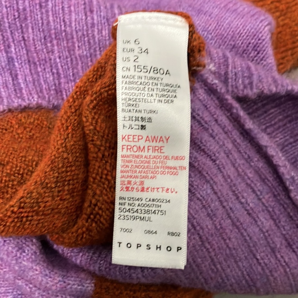 NWT Topshop Striped Cropped Sweater Size 2 - Picture 8 of 8